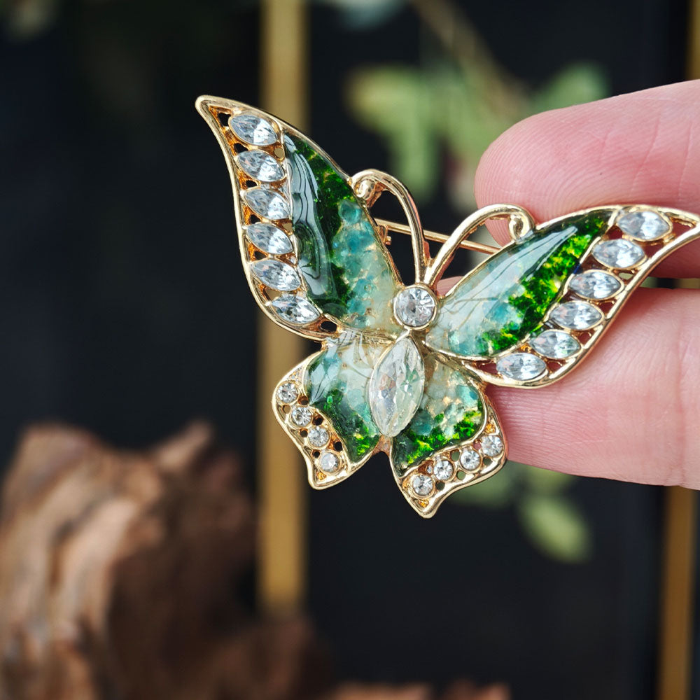 Jade Green Flying Butterfly Brooch