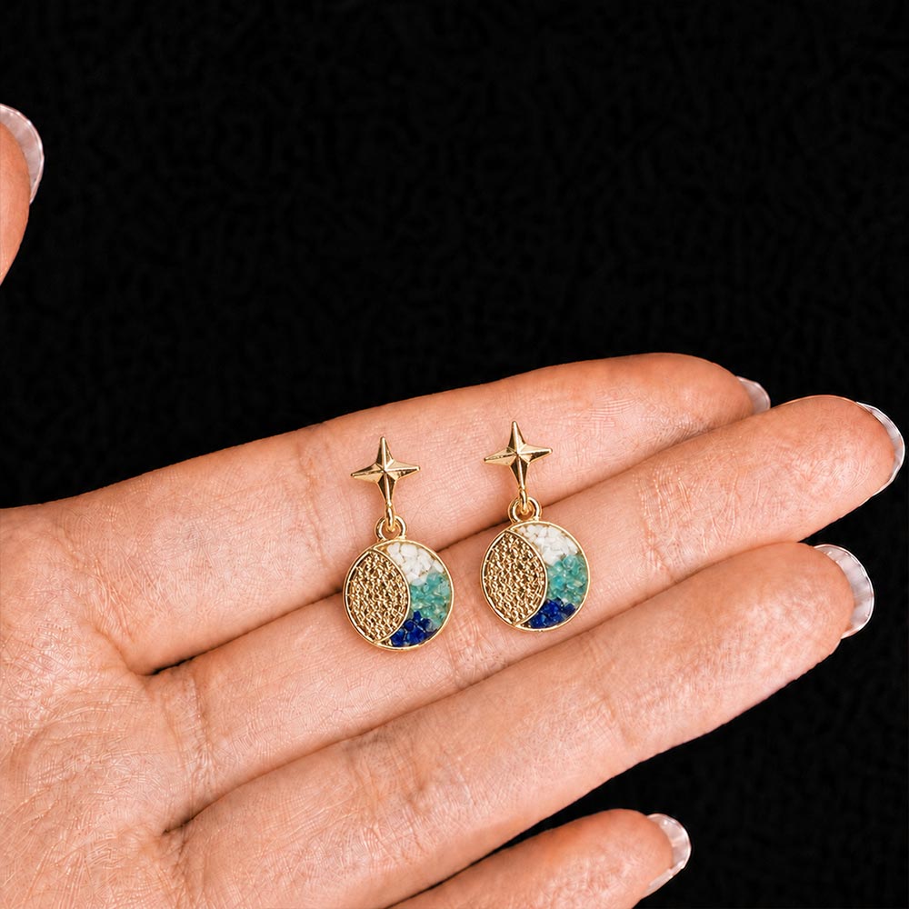 Sun Moon Star Earrings, Blue and White Style