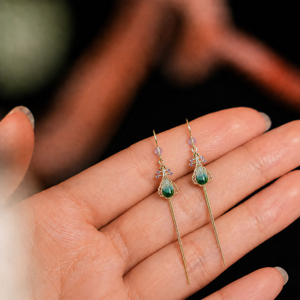 Tassel Pipa Earrings Emerald Green Series