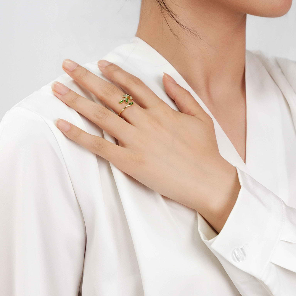 Adjustable Jadeite Olive Branch Ring