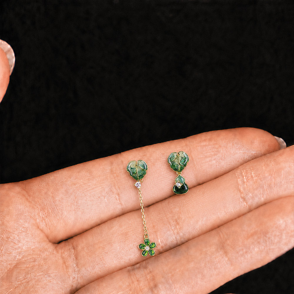Jade Green Asymmetrical Gourd Flower Earrings