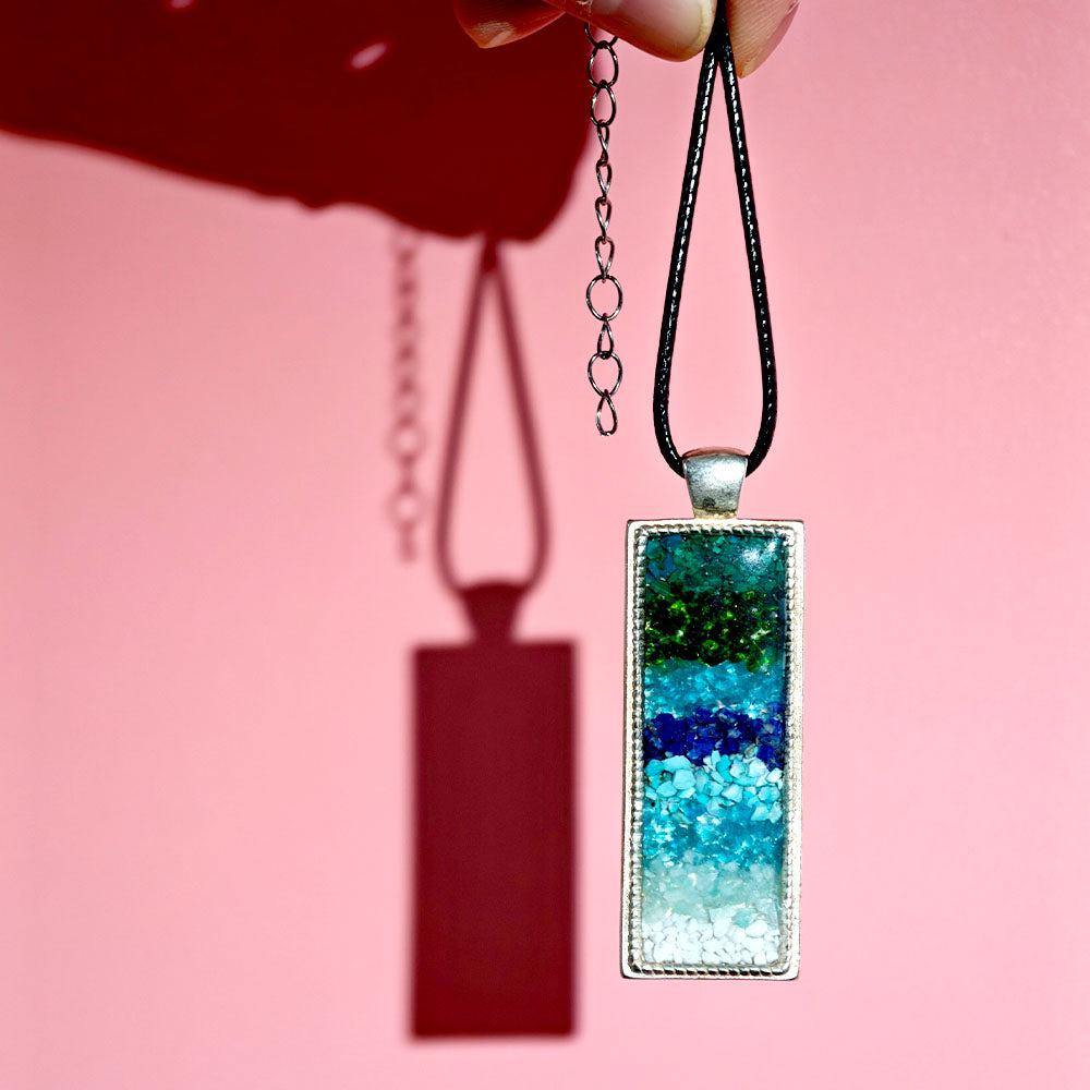 Azure-Green Landscape Rectangular Necklace