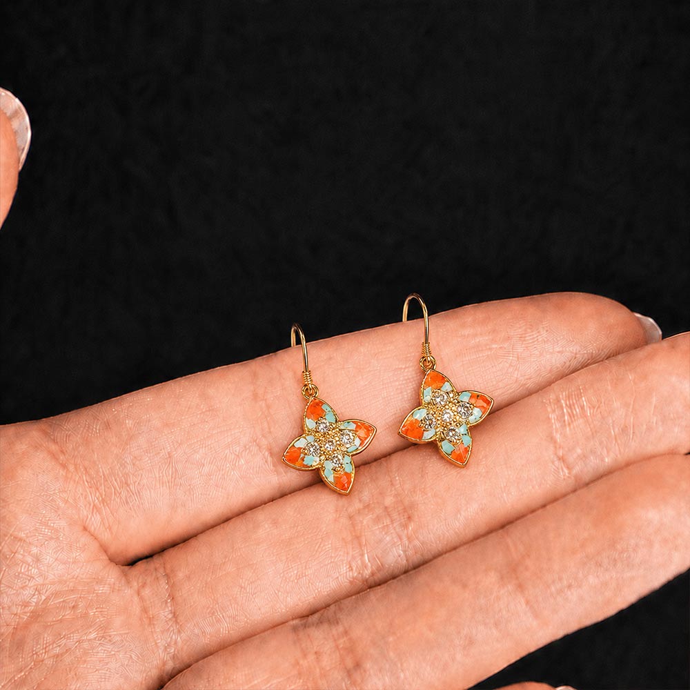 Pointed Four-Leaf Clover Hook Earrings - Dunhuang Series