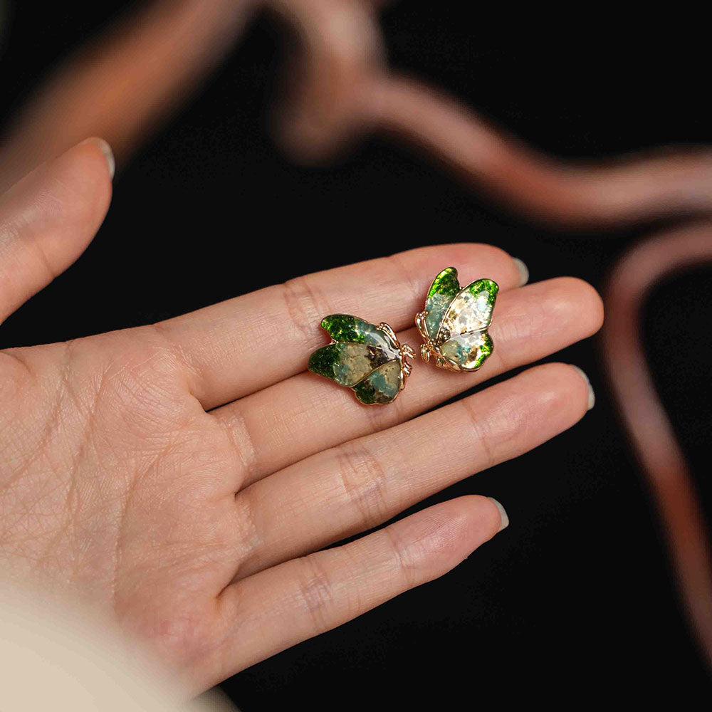 Earrings, Emerald Green Butterfly Wings