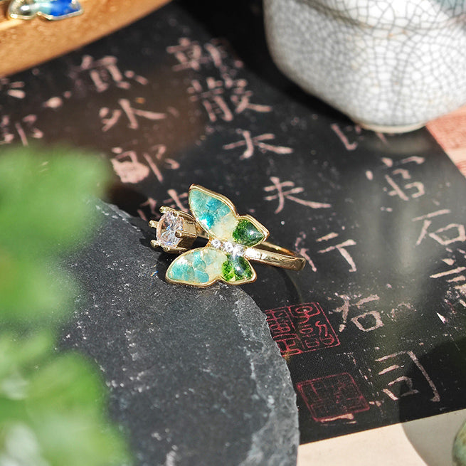 Jade Green Gradient Butterfly Ring