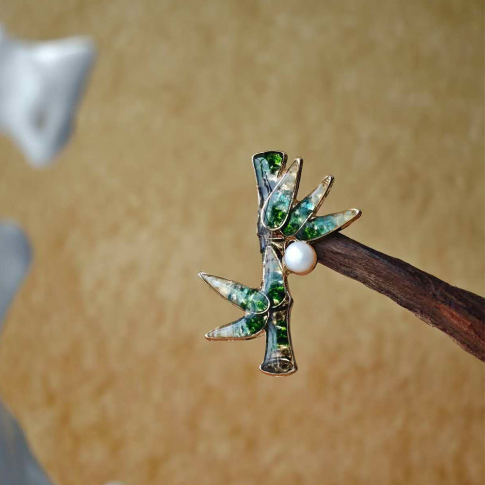 Jade Green Bamboo Brooch