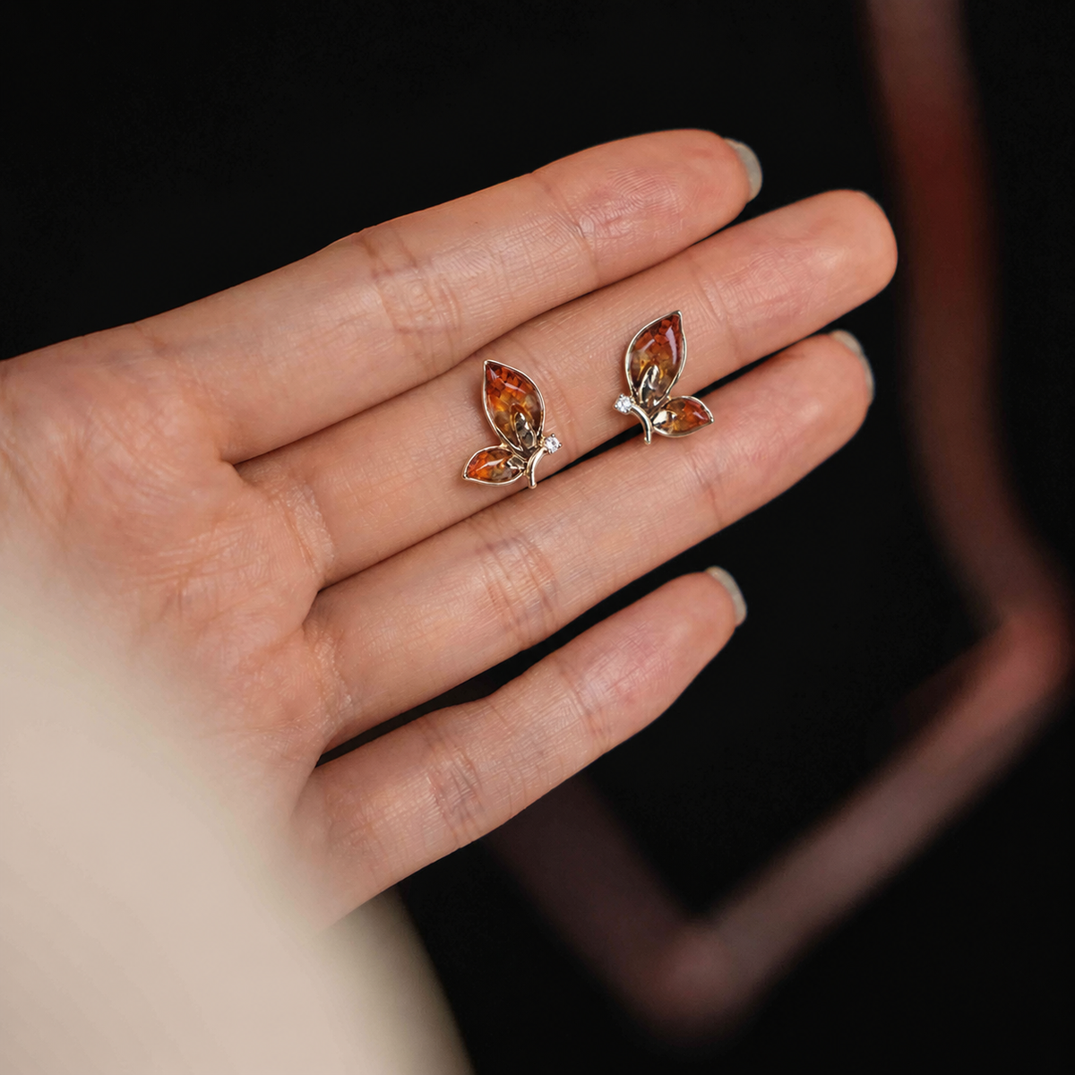 Prosperous Red Butterfly Wing Stud Earrings – Style A