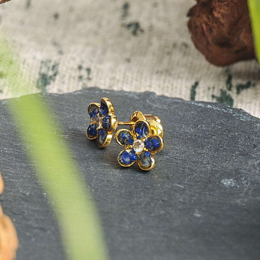 Five-Petal Flower Stud Earrings - Sapphire Blue Series