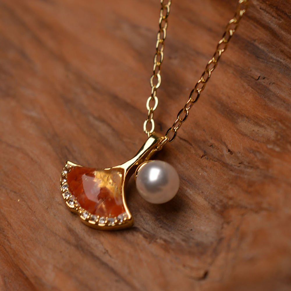 Necklace – Ginkgo Leaf, Prosperous Red