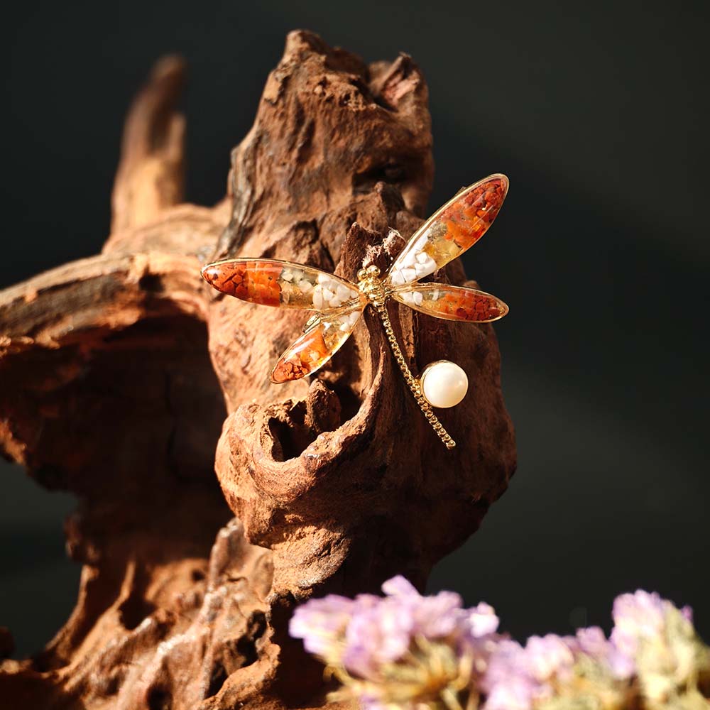 Red Dragonfly B-Shaped Brooch