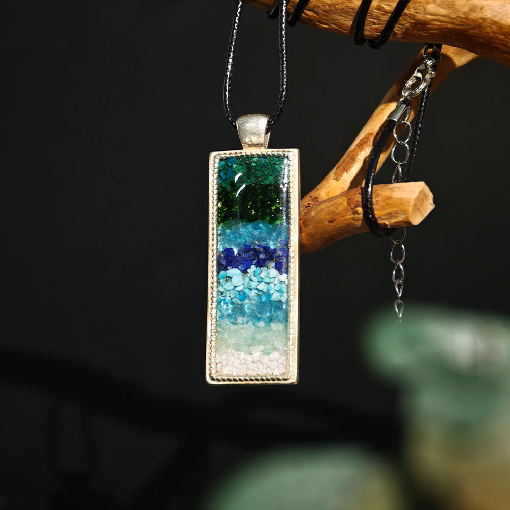 Azure-Green Landscape Rectangular Necklace