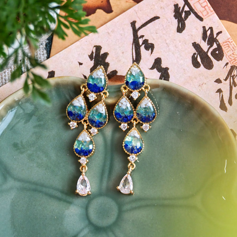 Earrings Blue-and-White Porcelain Waterdrop B Style