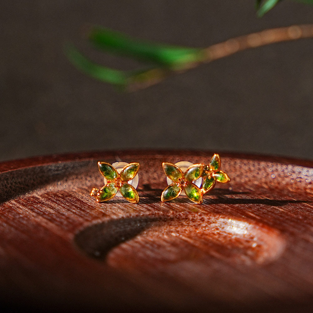 Jade Green Asymmetrical Osmanthus Earrings