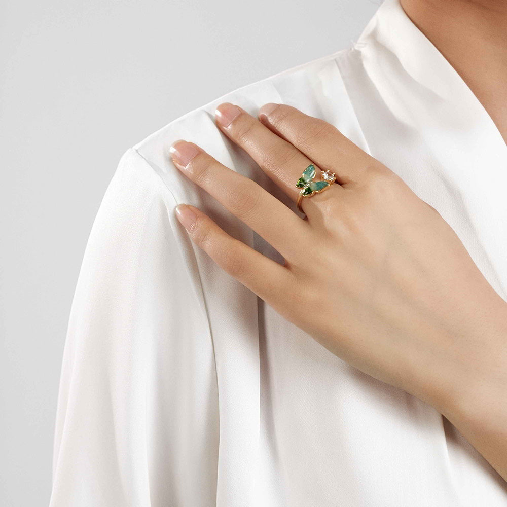 Jade Green Gradient Butterfly Ring