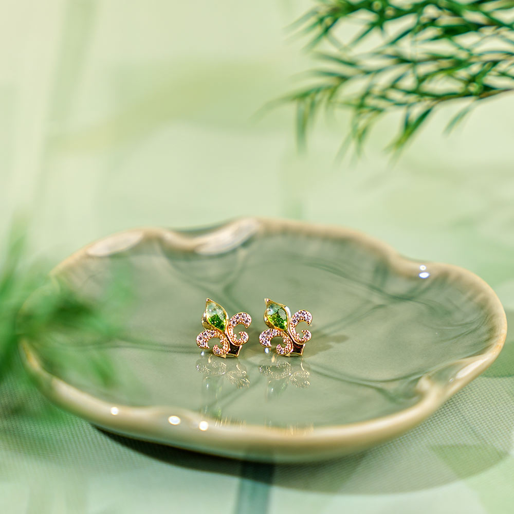 Earrings, Emerald Green Floral Teardrop