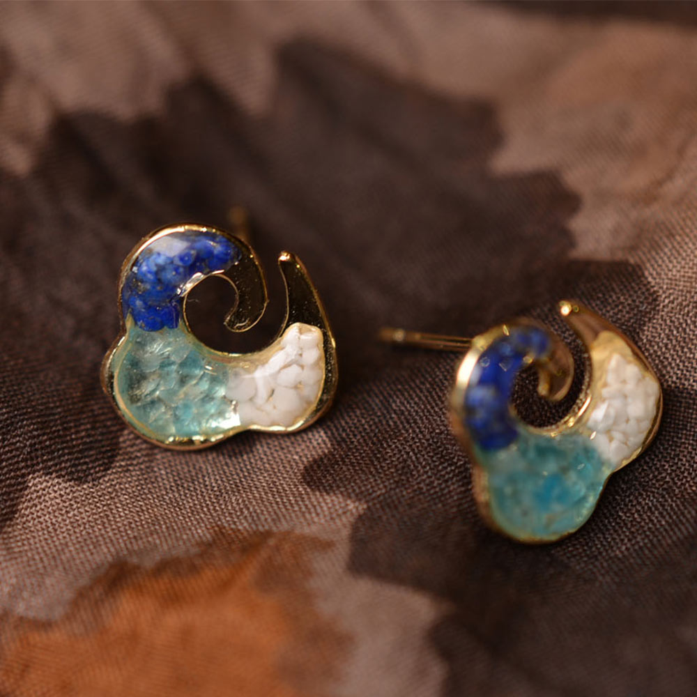 Earrings – Blue & White Swirling Cloud
