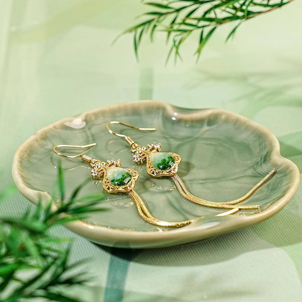 Tassel Pipa Earrings Emerald Green Series