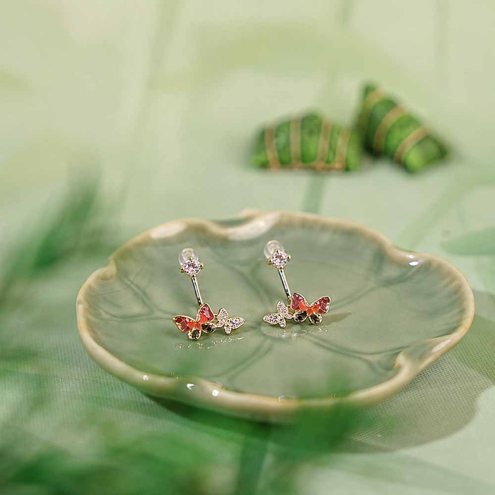 Butterfly Drop Earrings, Plum Red Prosperity Series