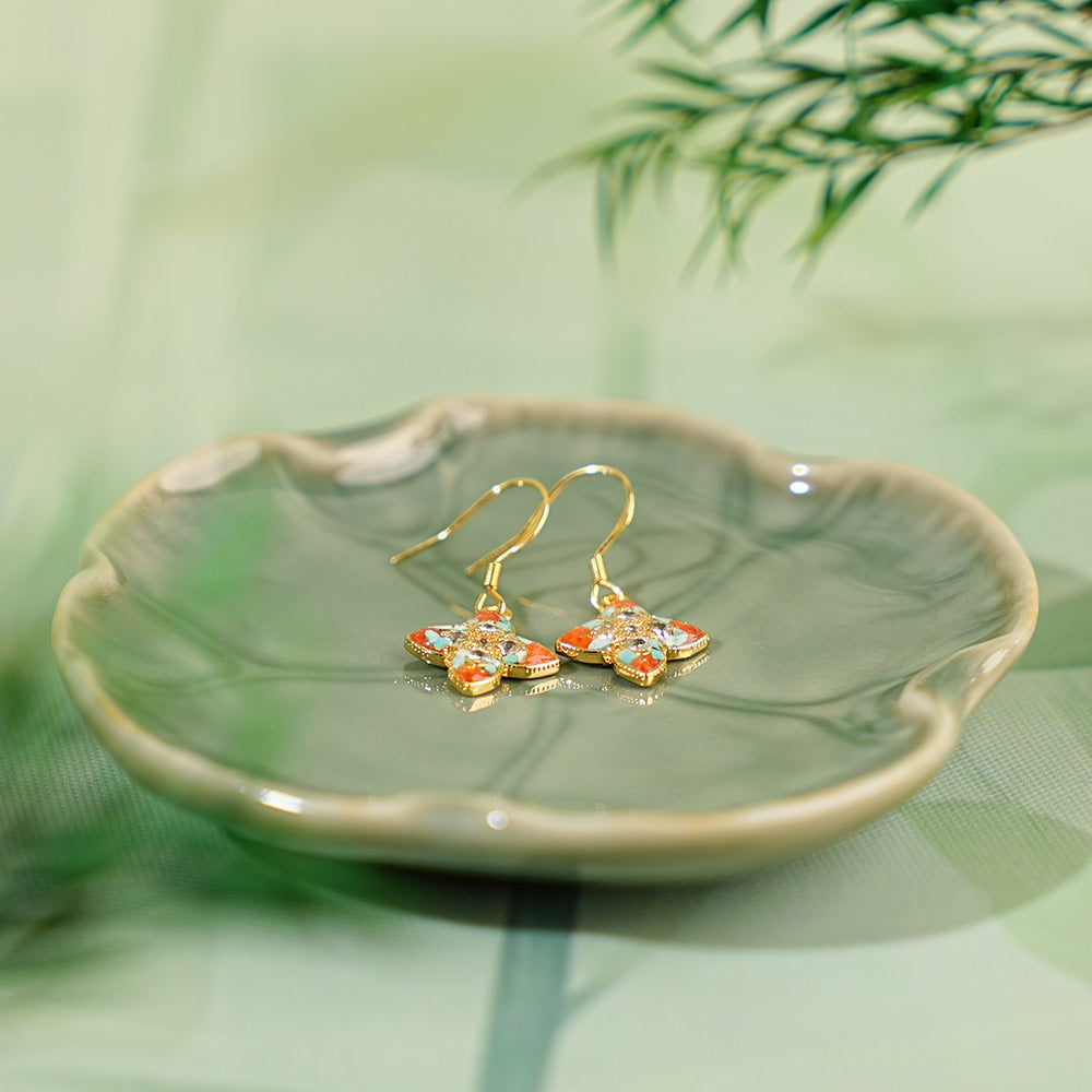 Pointed Four-Leaf Clover Hook Earrings - Dunhuang Series