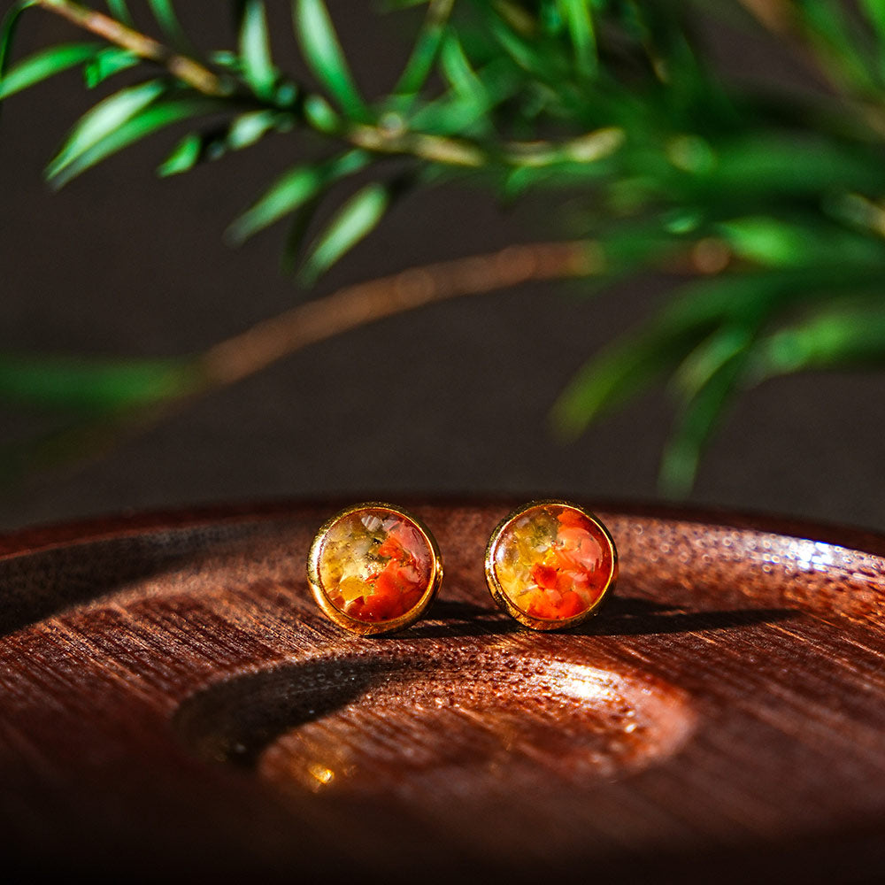 Small Round Bead Stud Earrings, Red & Prosperous Series
