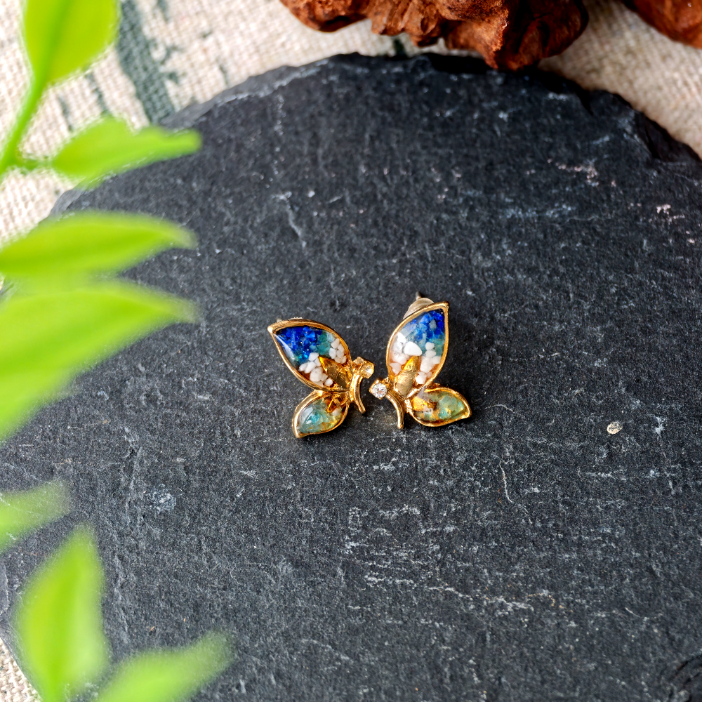 Blue & White Butterfly Wing Stud Earrings