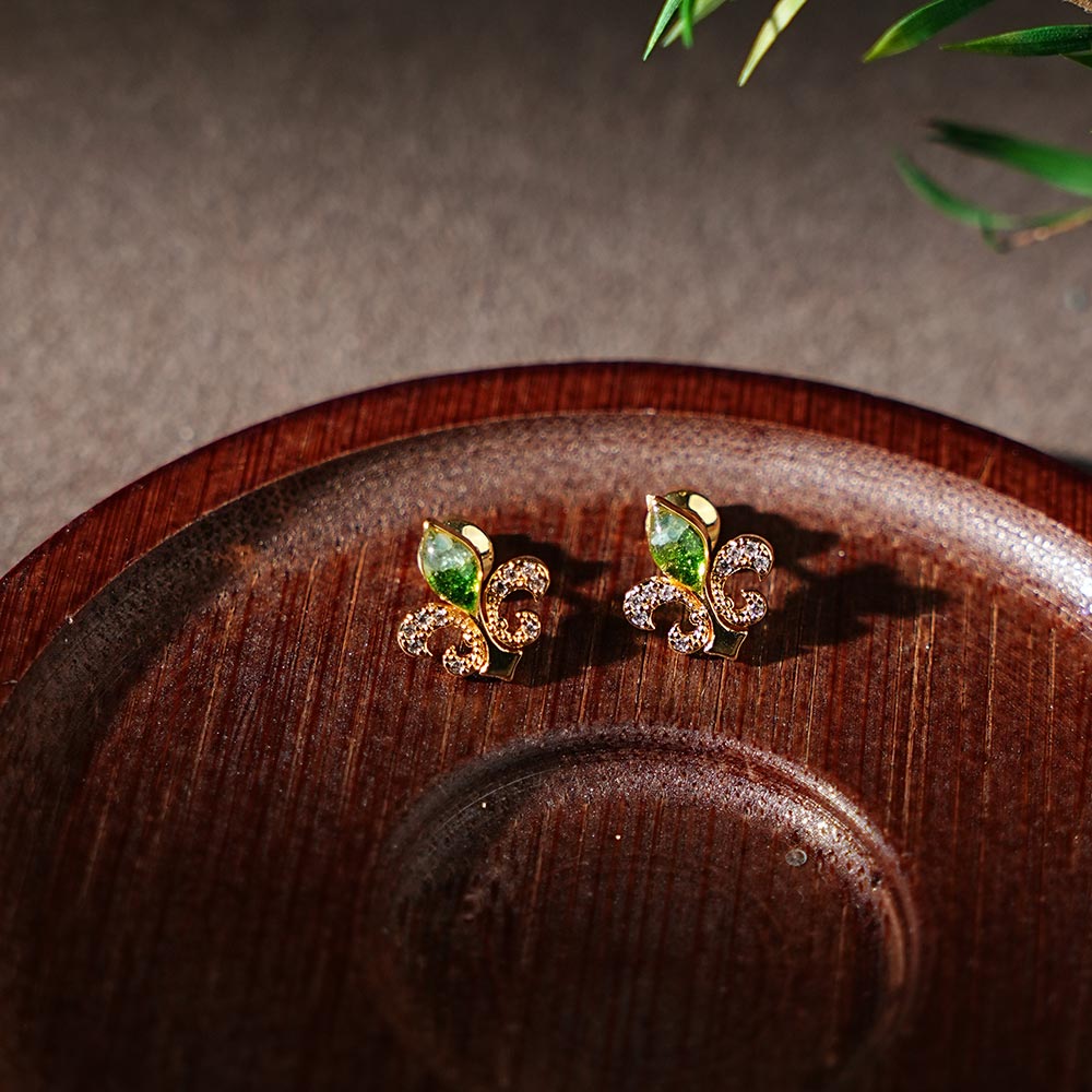 Earrings, Emerald Green Floral Teardrop