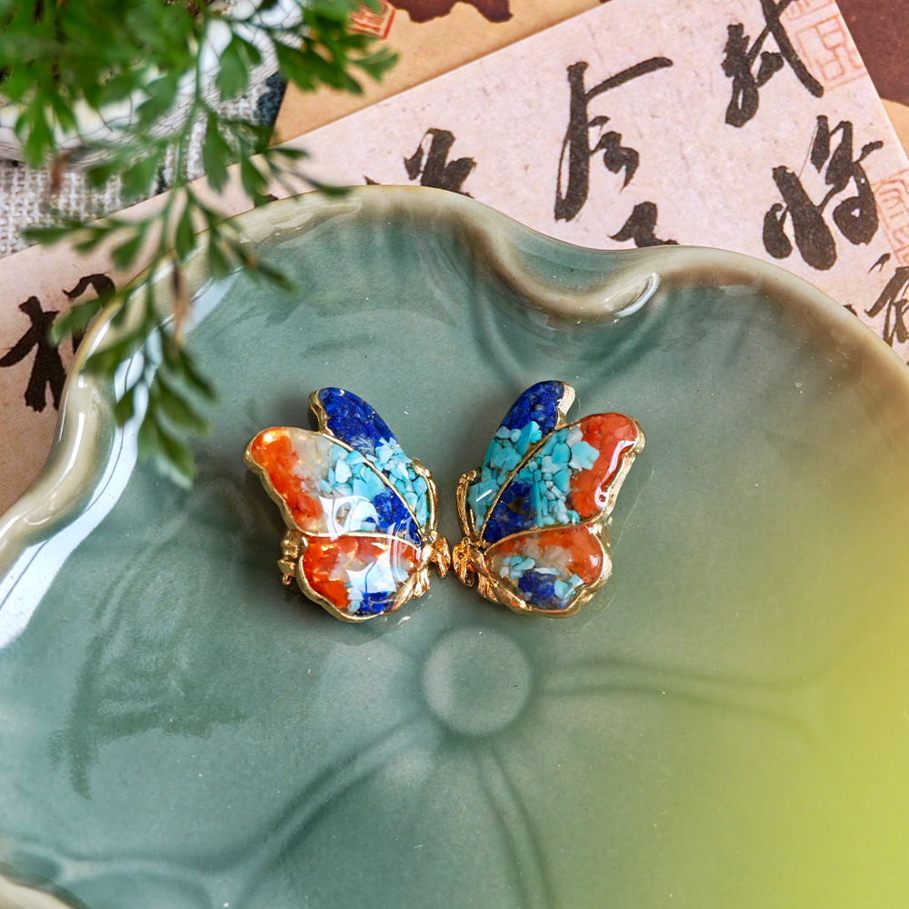 Butterfly Wing Stud Earrings - Dunhuang Series