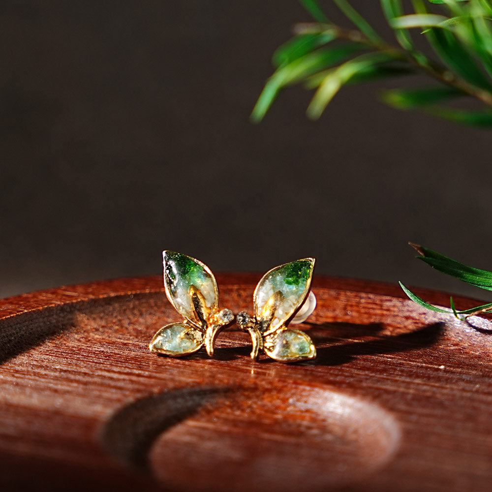 Jade Green Butterfly Wing Stud Earrings - Style
