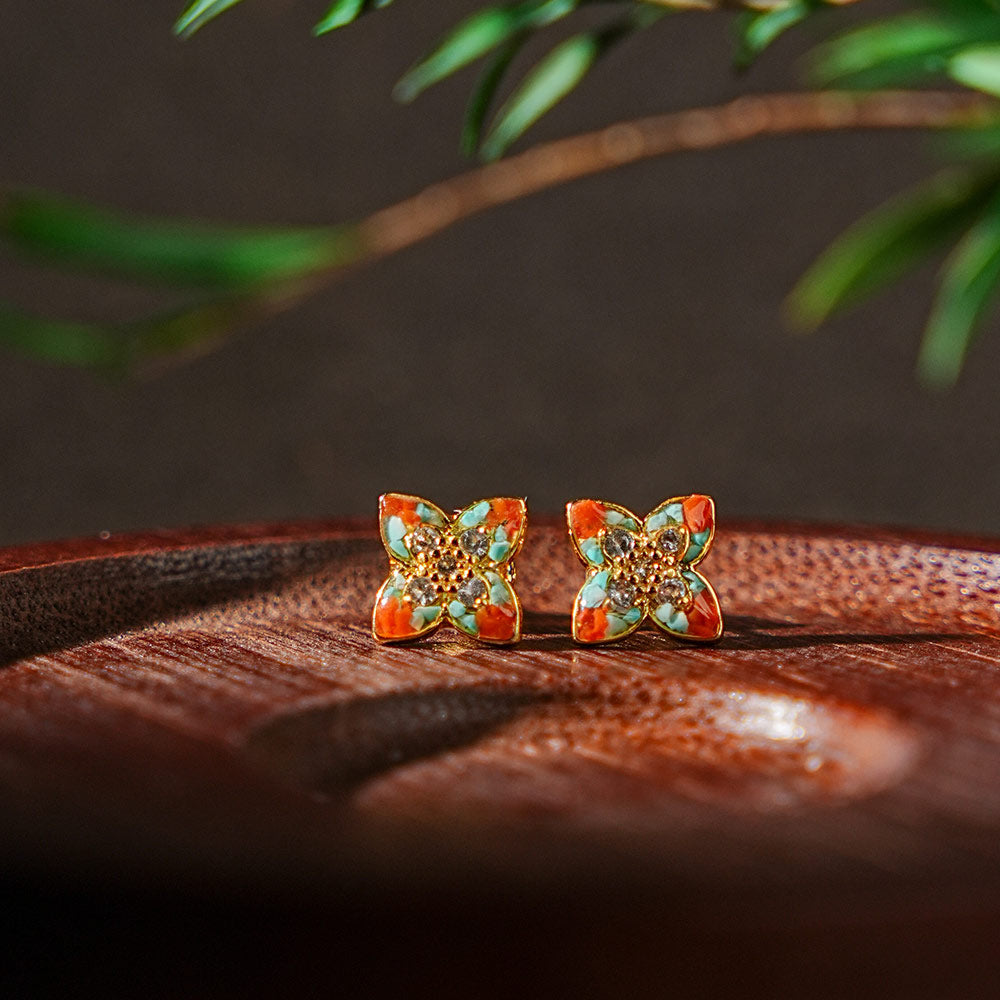 Pointed Four-Leaf Clover Earrings, Dunhuang Palette