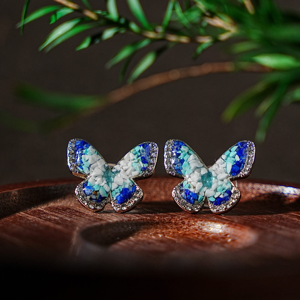 Earrings – Blue & White Butterfly 15MM