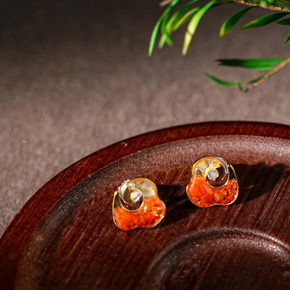Stud Earrings - Prosperous Red Cloud Motif