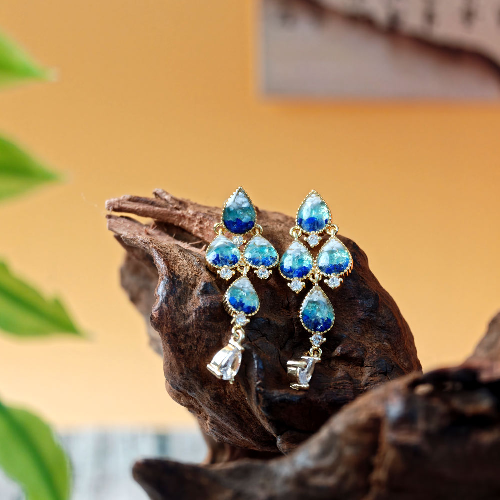 Earrings Blue-and-White Porcelain Waterdrop B Style