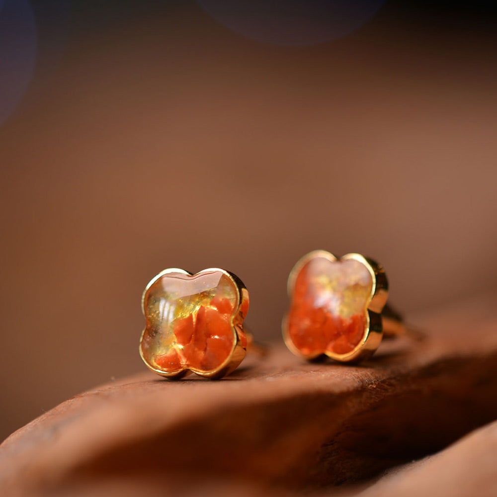 Four-Leaf Clover Drop Earrings – Red & Prosperous Series