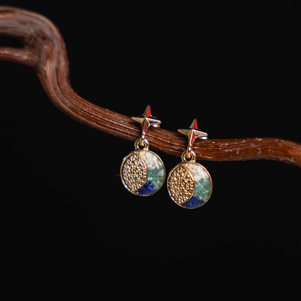 Sun Moon Star Earrings, Blue and White Style