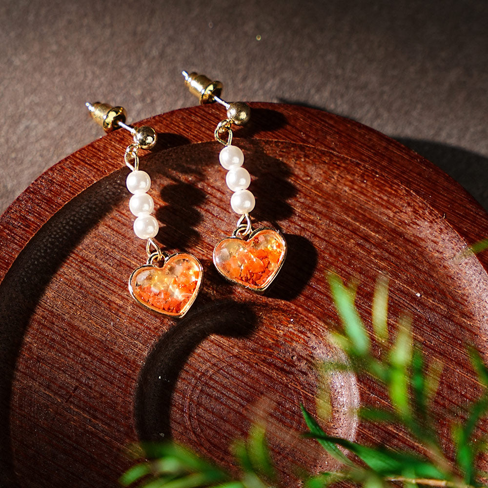 Studs – Pearl & Heart, Vibrant Red