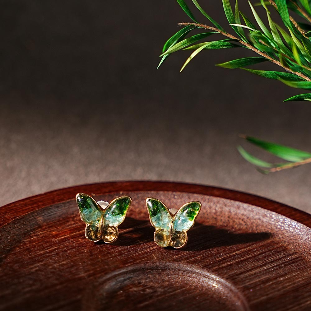 Jade Green Little Butterfly Stud Earrings