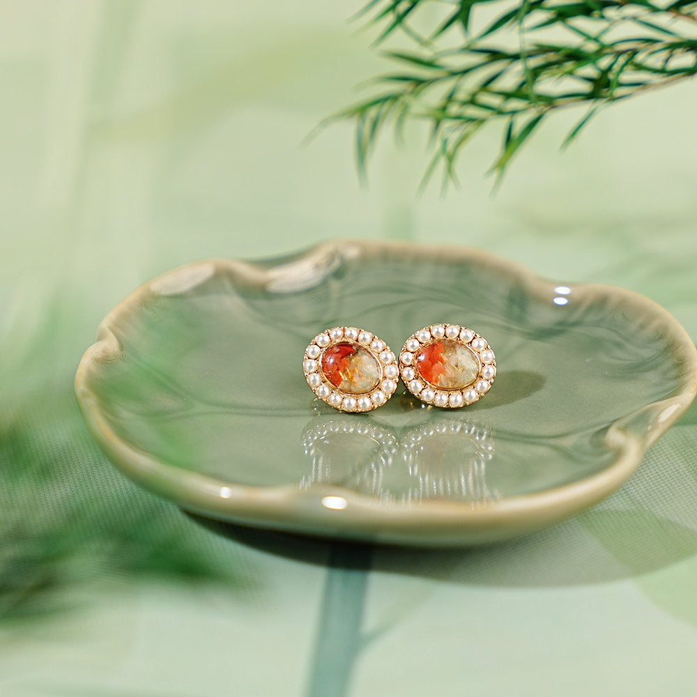 Pearl Oval Stud Earrings, Spring Series