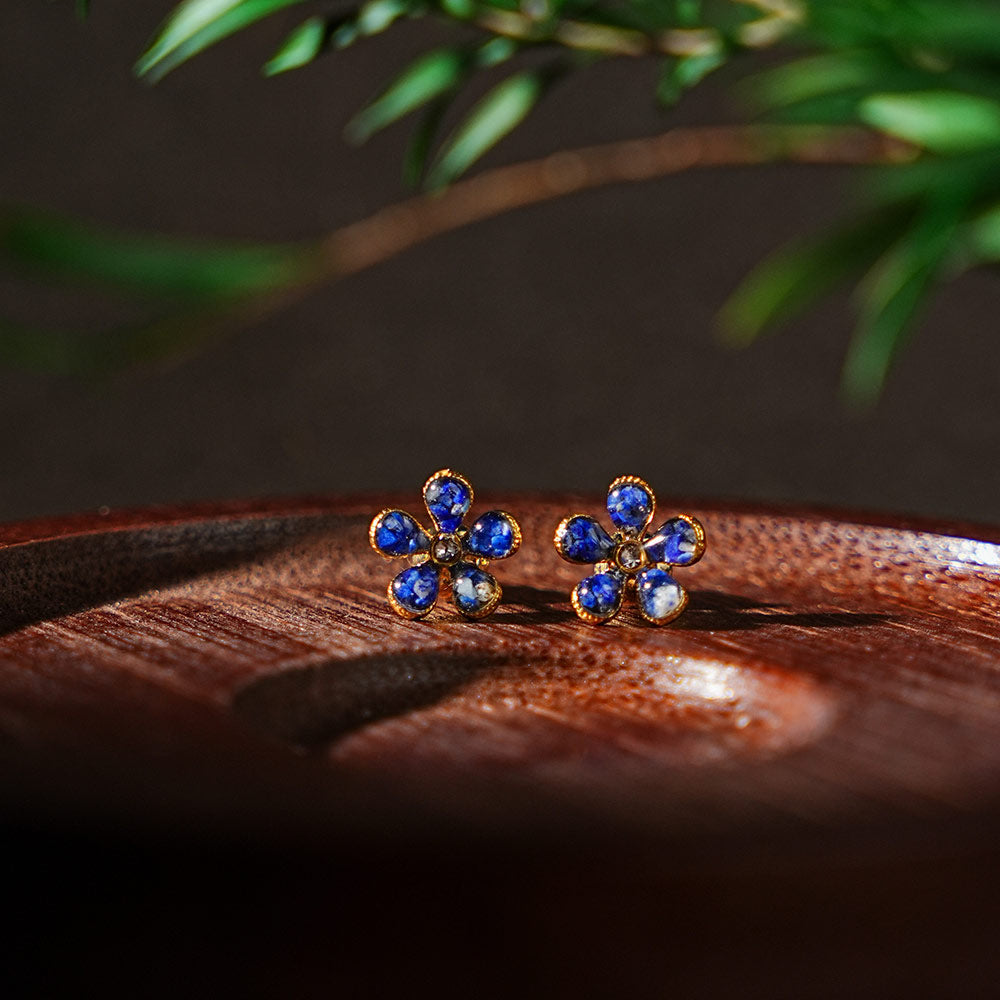 Five-Petal Flower Stud Earrings - Sapphire Blue Series