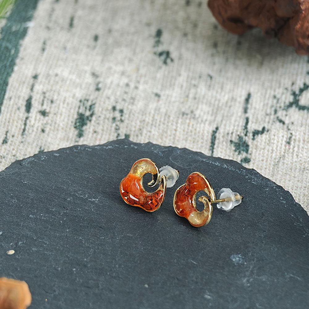 Stud Earrings - Prosperous Red Cloud Motif
