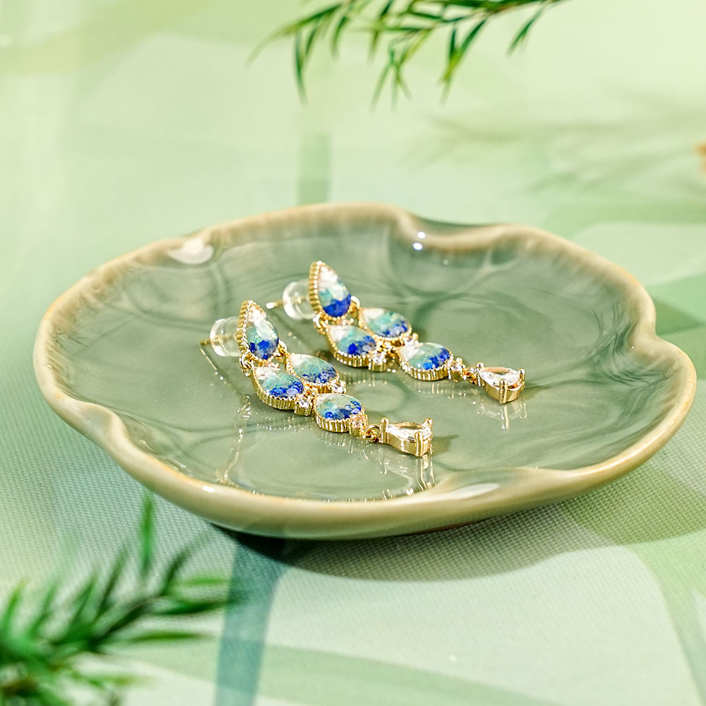 Earrings Blue-and-White Porcelain Waterdrop B Style