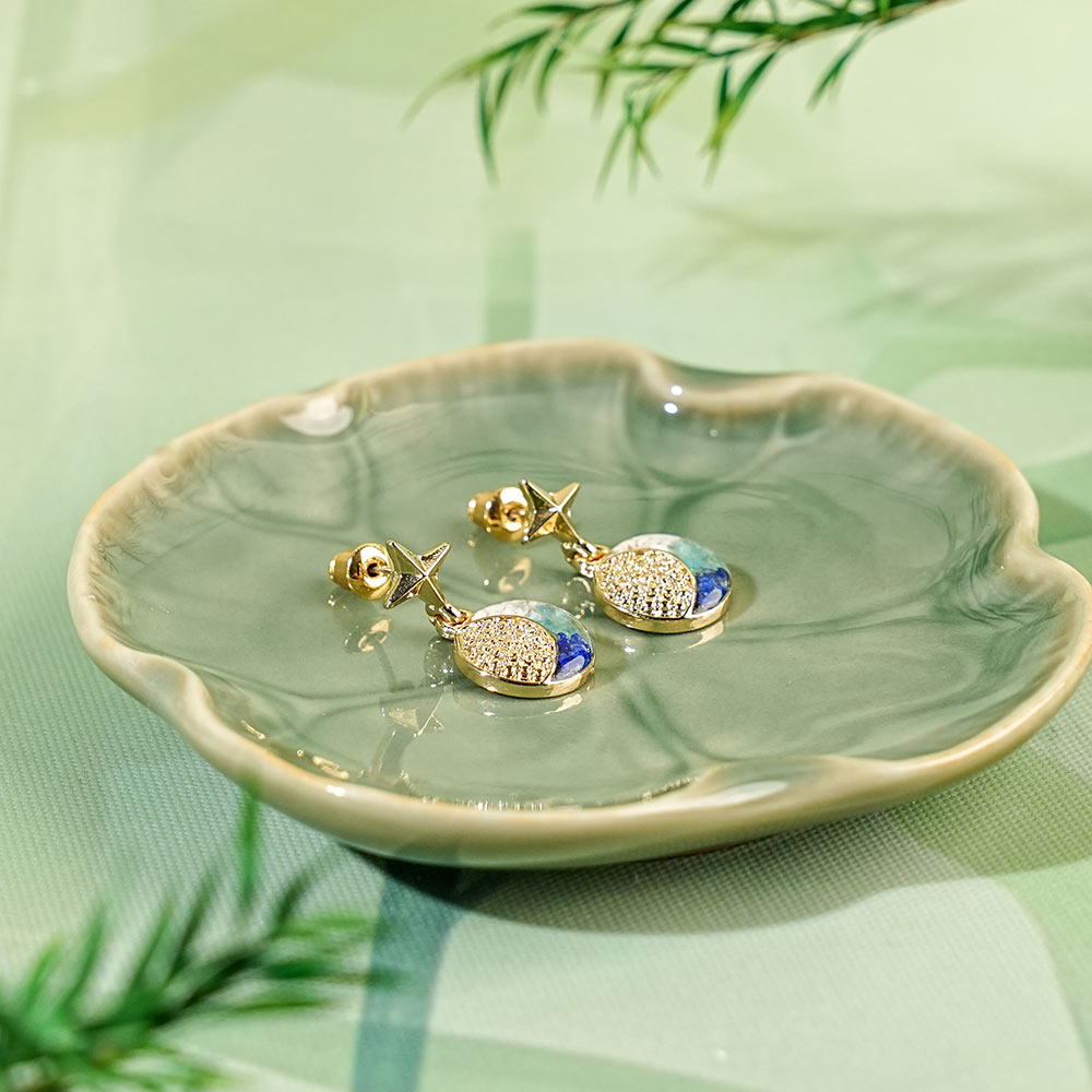 Sun Moon Star Earrings, Blue and White Style