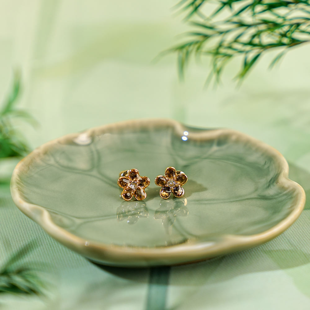 Five-Petal Flower Stud Earrings - Sapphire Blue Series