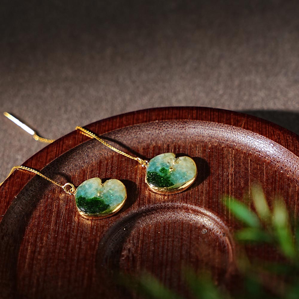 Earrings, Emerald Green Lotus Leaf Drop