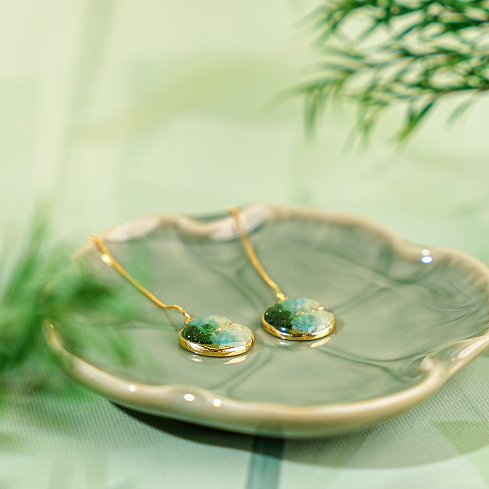 Earrings, Emerald Green Lotus Leaf Drop
