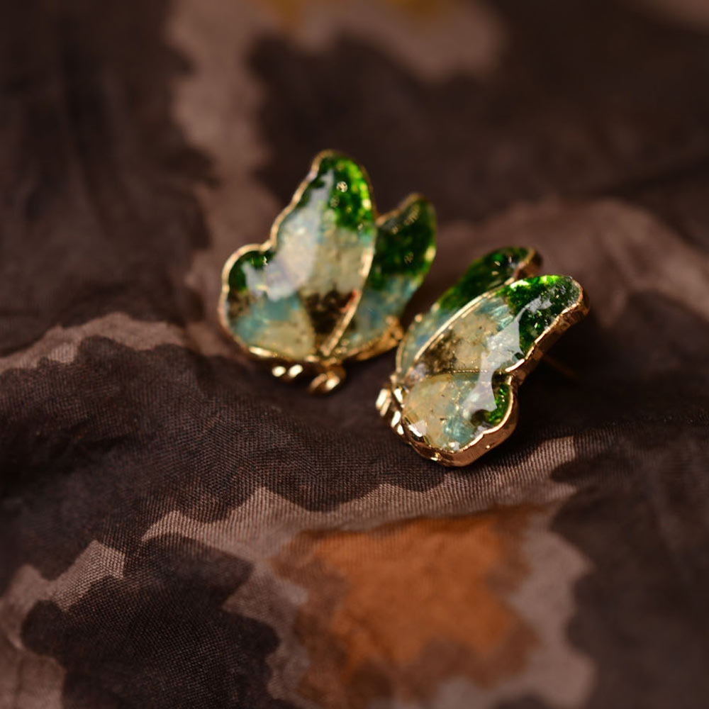 Earrings, Emerald Green Butterfly Wings