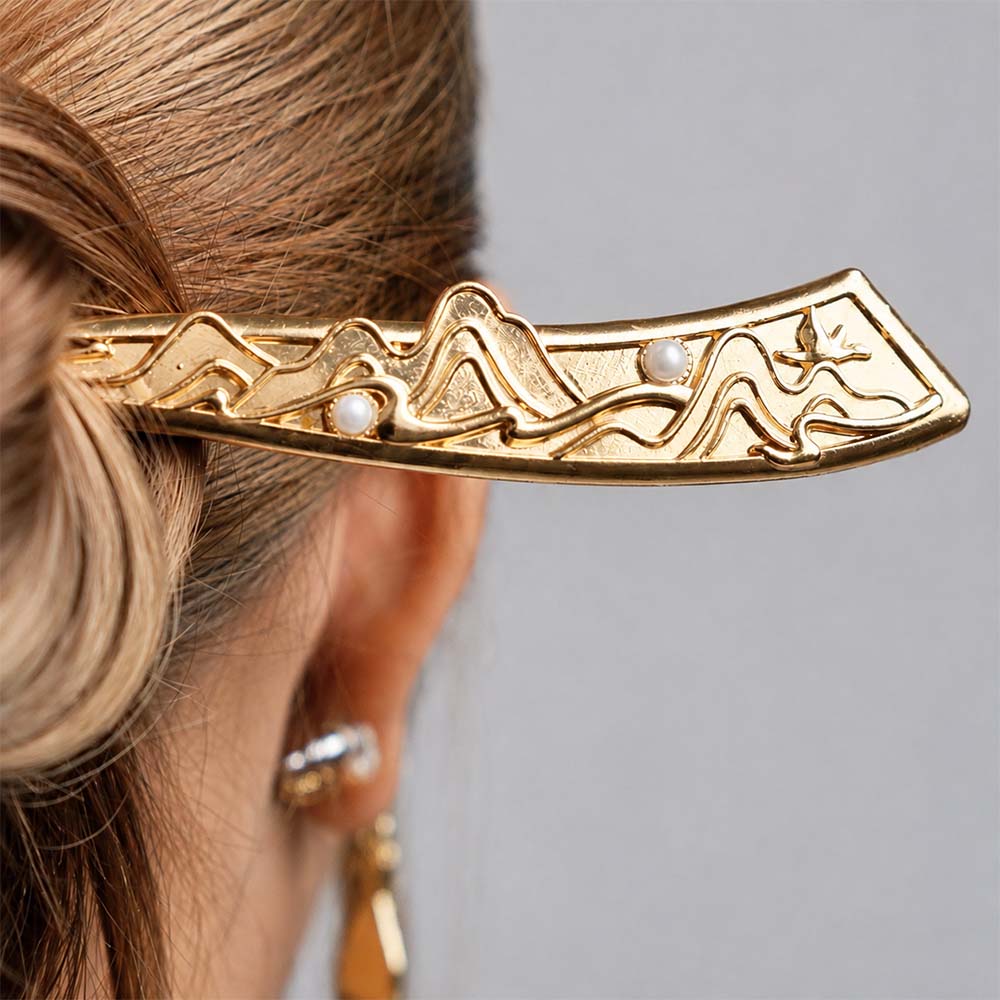 Double-Sided Pearl Landscape Hairpin, Dunhuang Red