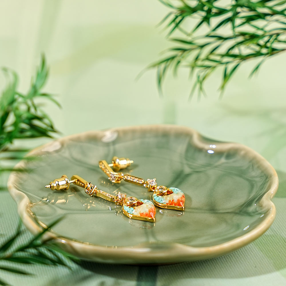 Hollow Diamond Drop Earrings - Dunhuang Red Series