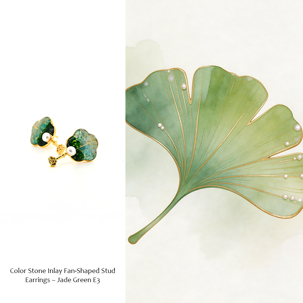 Fan-Shaped Stud Earrings – Jade Green