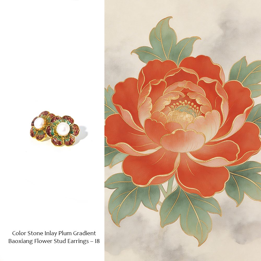 Plum Gradient Baoxiang Flower Stud Earrings