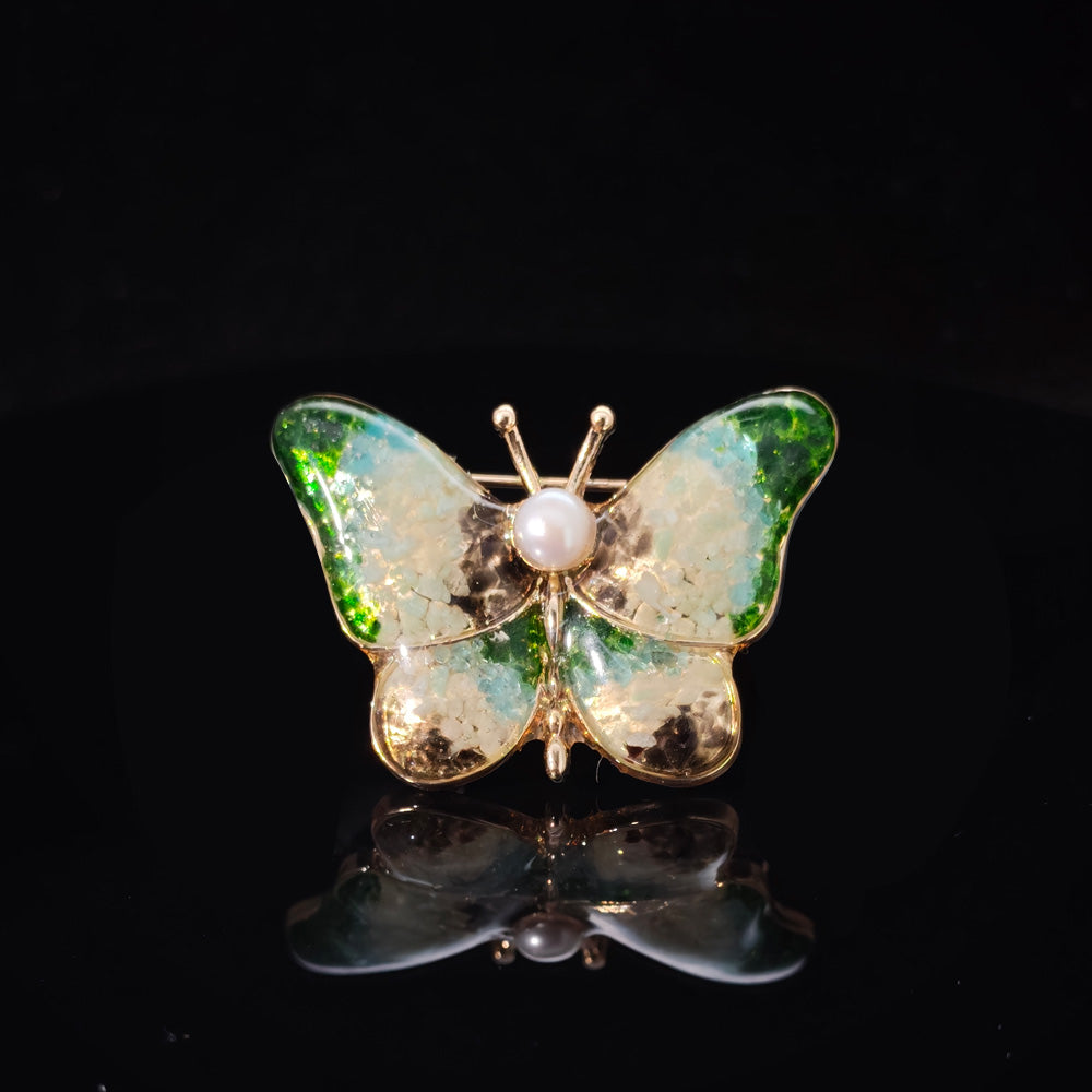 Vintage Jade Green Butterfly Brooch